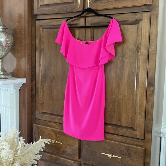 DO+BE Neon Pink Open Shoulder flounce Cut Out MIDI Dress S - Picture 4 of 10
